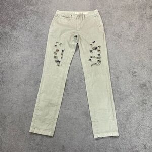Chino By Anthropologie Womens Relaxed Patch Embroidered Pants Gray Size 25 NWOT